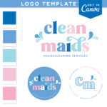 House cleaning services logo editable in Canva. Professional logo design for your Cleaning and Maid Services with cute water splashes.