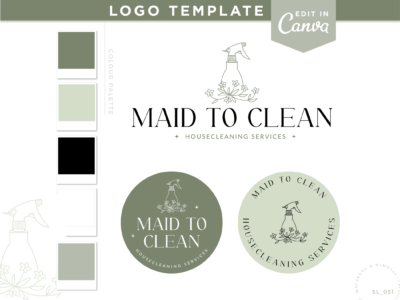 Cute cleaning company logo design. Maid service logo for cleaning business and housekeepers. Style this logo for your brand.