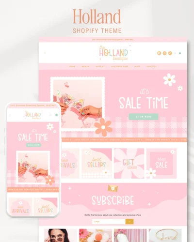Boutique website templates for your eCommerce Store. Style your Shopify website with this enchanting pastel template in a perfect colorful palette.