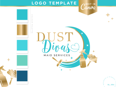 Window cleaning logo template editable in Canva. Professional logo design for your House cleaning and maid services with cute water splashes.