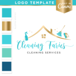 Cleaners logo template editable in Canva. Professional logo design for your House cleaning and maid services with cute water splashes.