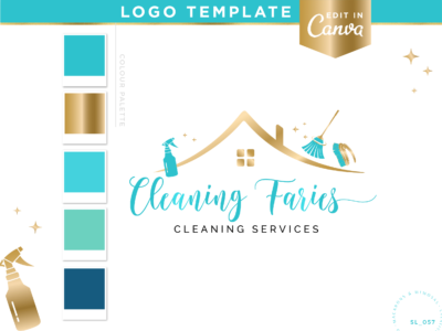 Cleaners logo template editable in Canva. Professional logo design for your House cleaning and maid services with cute water splashes.