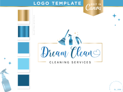 Janitorial logos are perfect for your cleaning business. Professional metallic blue logo design for your maid service business edit in Canva.
