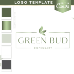 Pot logo design template to edit in Canva. Metallic green weed graphic for a creative small business. Looking for a custom logo? We offer that too!