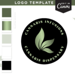 Weed logo design to edit in Canva. Metallic green leaf graphic for a creative small business. Looking for a custom logo? We offer that too!