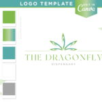 Abstract pot leaf logo template to edit in Canva. Metallic green weed graphic for a creative small business. Looking for a custom logo? We offer that too!