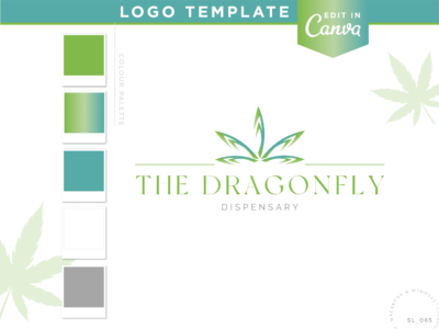 Abstract pot leaf logo template to edit in Canva. Metallic green weed graphic for a creative small business. Looking for a custom logo? We offer that too!