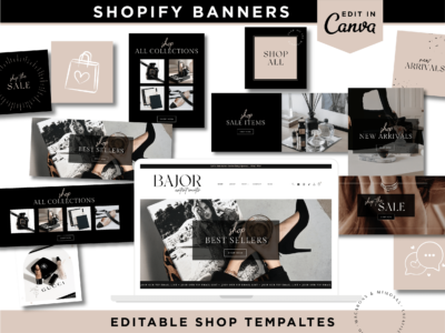 Website Banner Templates to style your e-commerce shop! These Shopify banners can be used on Shopify, Woocommerce, Wix and more!
