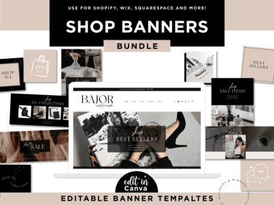 Website Banner Templates to style your e-commerce shop! These Shopify banners can be used on Shopify, Woocommerce, Wix and more!