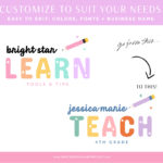 This teaching logo is in a cute rainbow design featuring teacher clipart with pencils and stars. Perfect for Teachers, Counsellors, Tutors and more!