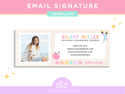 PastelTeacher Email Signature to give your emails a professional and stylish look! Easily customize the email template to suit you in Canva.