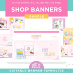 Editable Canvas banner Templates to style your website and store. These fun and colorful Canva banners can be used on Shopify, Woocommerce, Wix and more!