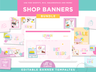 Editable Canvas banner Templates to style your website and store. These fun and colorful Canva banners can be used on Shopify, Woocommerce, Wix and more!