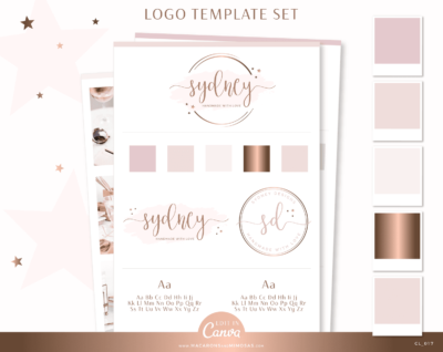 Rose gold logo template editable in Canva for small business to style their brand. Custom logo template designs easy to edit in minutes!