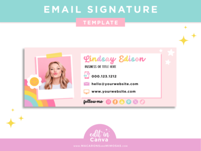 Email signature for small business owner to edit in Canva. Style your emails with this bright fun rainbow email and logo design.