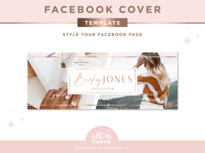 Rose gold Facebook banner for Canva to style your small business. Design your Facebook cover with ease and make a stunning first impression!