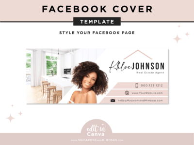 Real Estate Facebook cover photo is customizable in Canva to style your business. Sell yourself and your homes with this stylish social media banner.