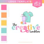 Tumbler Business Logo Template to edit in Canva. Cute bright designs to style your handmade shop, online store or Etsy Shop featuring tumbler clipart!