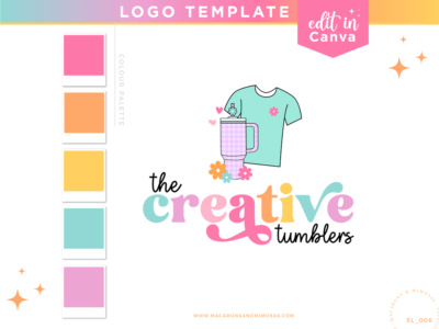 Tumbler Business Logo Template to edit in Canva. Cute bright designs to style your handmade shop, online store or Etsy Shop featuring tumbler clipart!