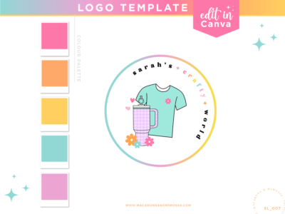 Crafty Business Logo Template to edit in Canva. Cute design to style your handmade shop, online store or Etsy Shop featuring tumbler and Tshirt clipart!