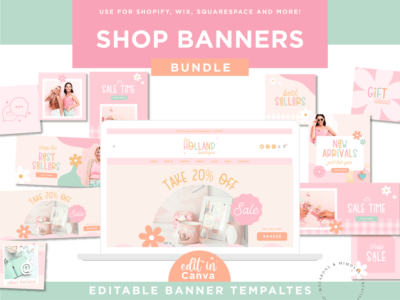 Perfect Shopify banners for the retro hippie chick to style her e-commerce shop! Featuring fun daisy flowers, grab our logo and branding kit too.