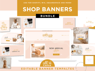 Premade Shopify stores and banners to style your online shop. These digital business banners can be used on Shopify, Woocommerce, Wix and more!