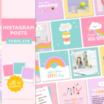 Teacher Instagram Post Templates in a pastel rainbow color palette to style your social media pretty! Includes editable bundle of quotes and feed templates.