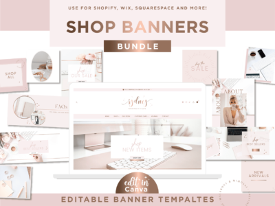 Rose gold website banners for Canva and Shopify Store