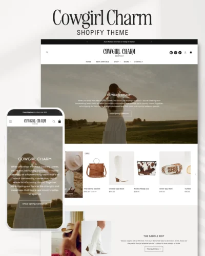Shopify theme for western boutique owners and handmade sellers. Customize with ease, launch fast, and grow your cowgirl brand online - no coding needed.