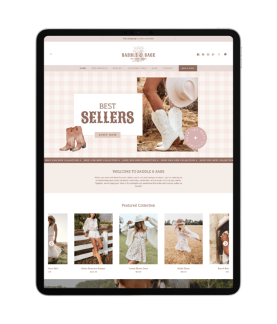 Explore western-inspired Shopify themes made for cowgirl brands, rural boutiques, and handmade businesses ready to sell online.