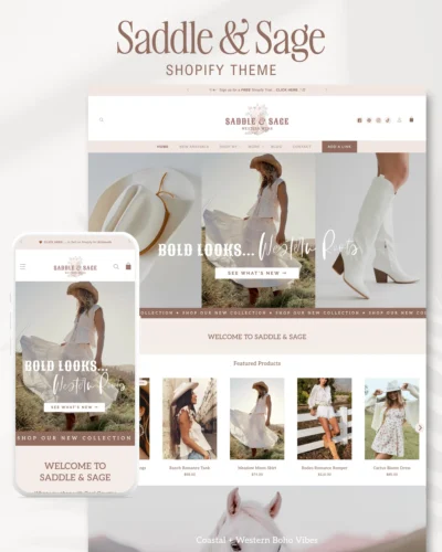 Shopify theme for Western Cowgirl boutique owners and handmade sellers. Customize with ease, launch fast, and grow your cowgirl brand online.