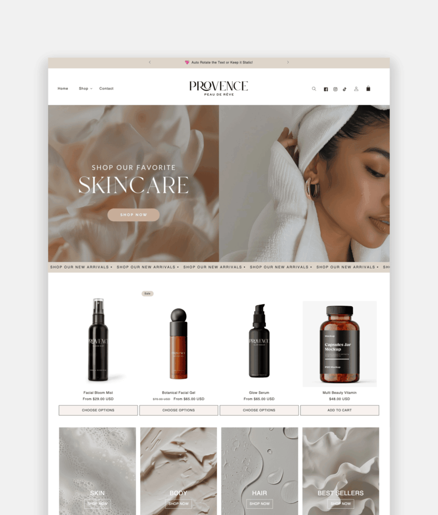 Responsive Shopify skincare store theme for online beauty brands
