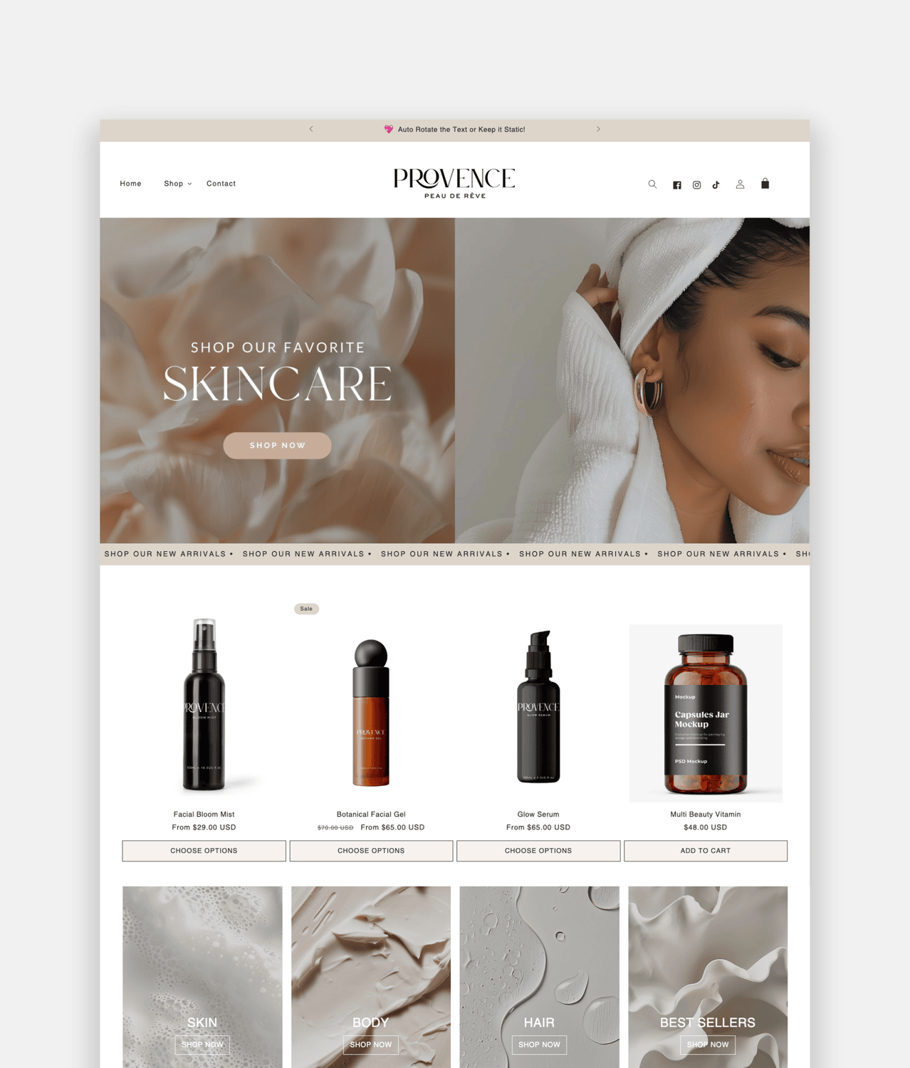 Provence Shopify template inspired by Skincare and beauty brands.