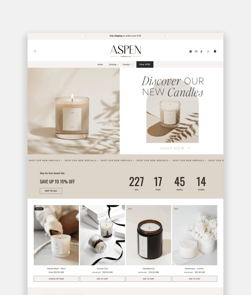 Minimalistic Shopify theme for candle stores and boutique shops