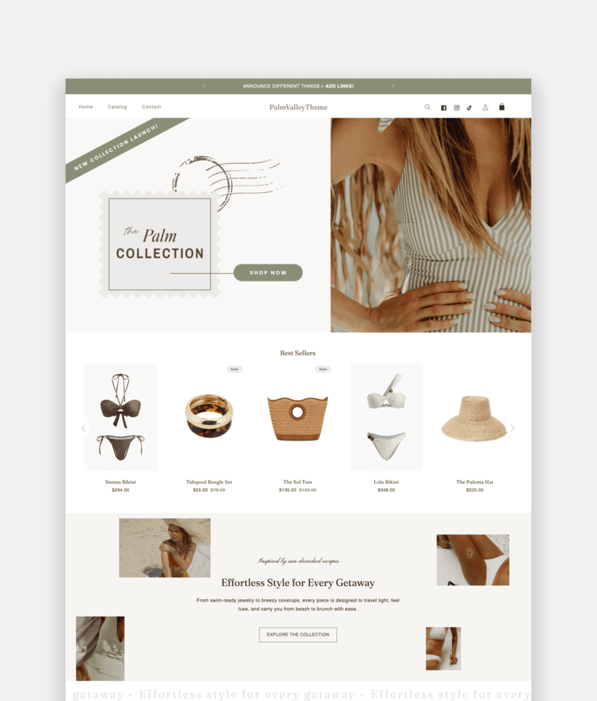 Elegant resort wear homepage banner – Shopify theme for boutique fashion and summer apparel