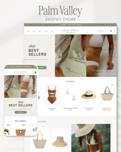 Quiet luxury Shopify theme for boutiques with editorial layout in our Palm Valley Design