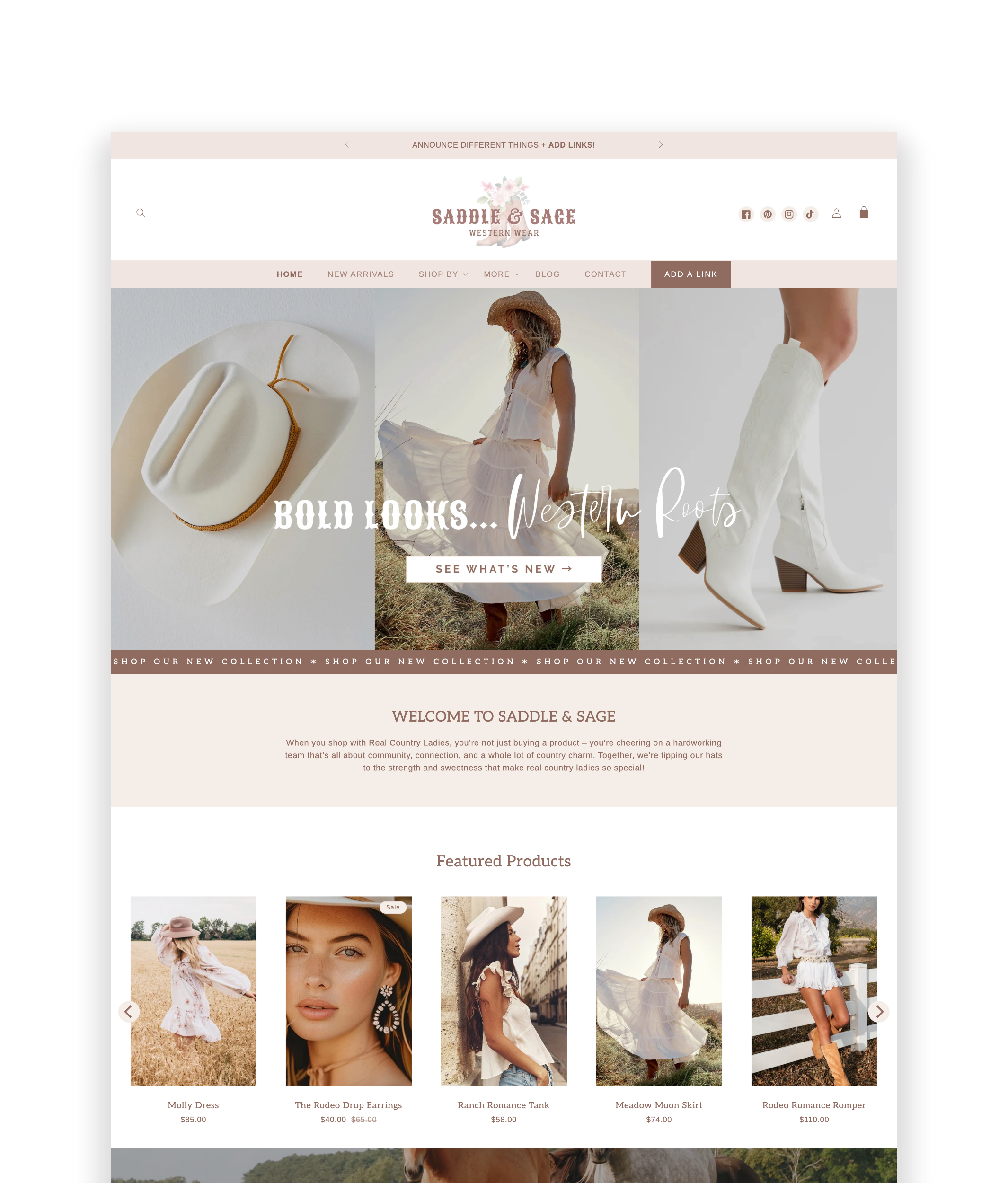 Saddle and Sage Shopify template for rustic boutiques, western fashion, and lifestyle brands