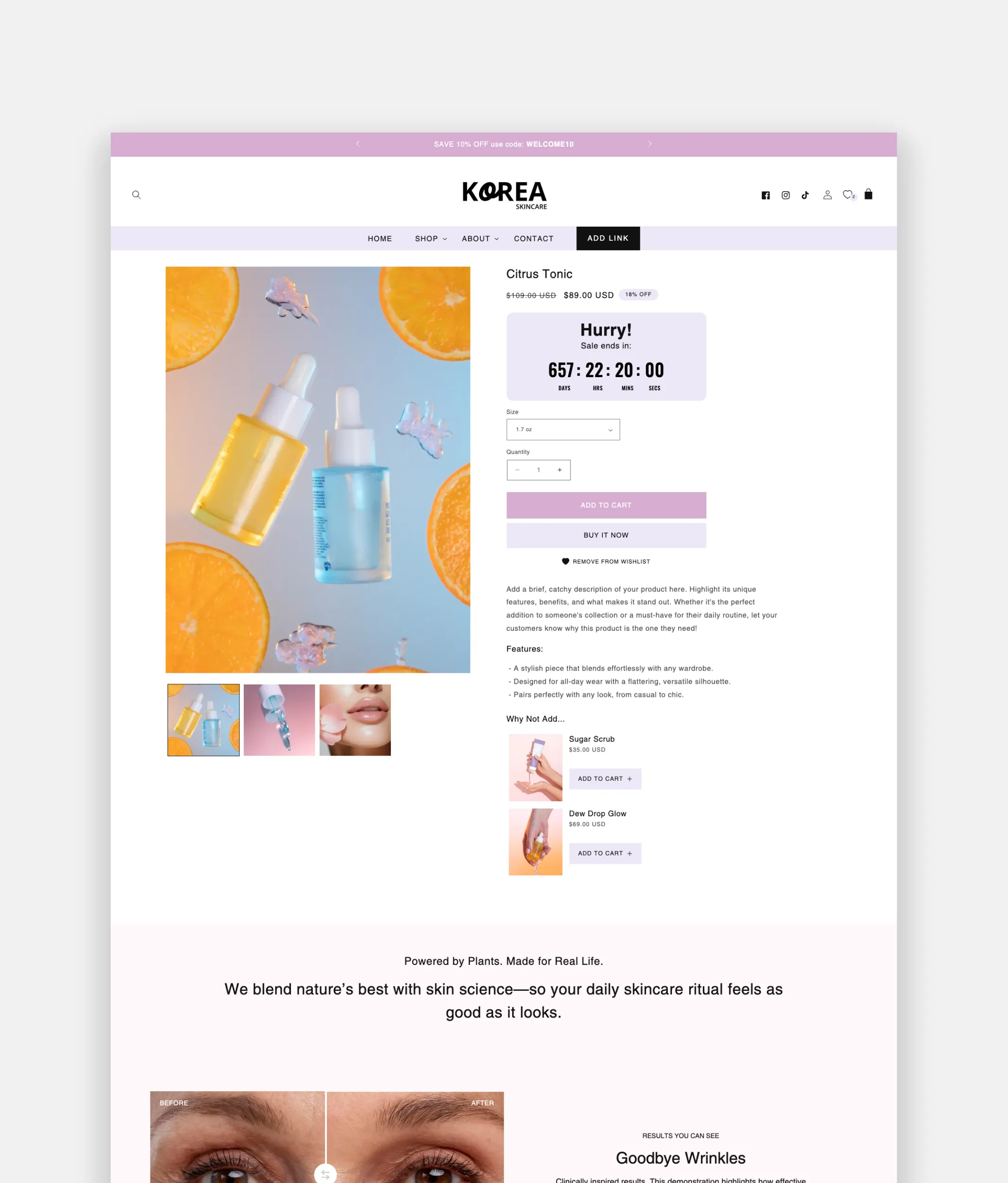 Korea Shopify template for beauty brands, skincare shops, and modern fashion boutiques