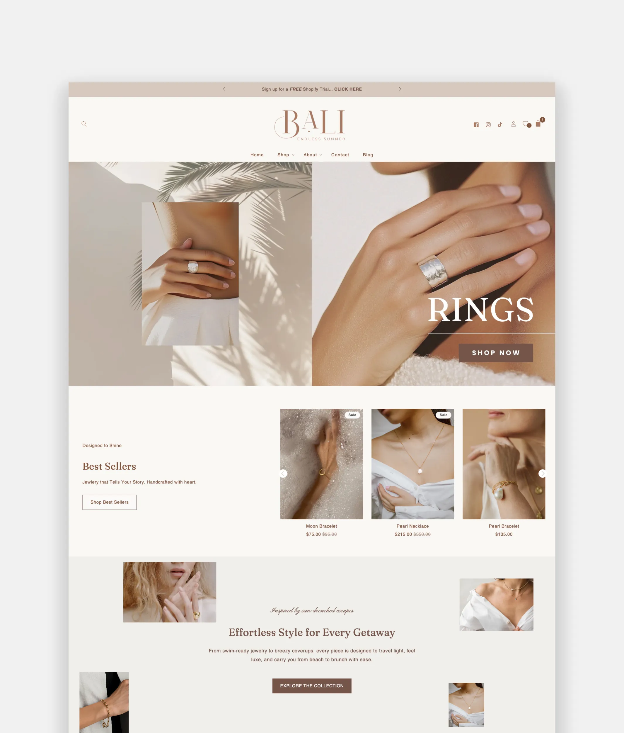 Bali Shopify theme for jewelry shops, accessories, and handmade boutiques