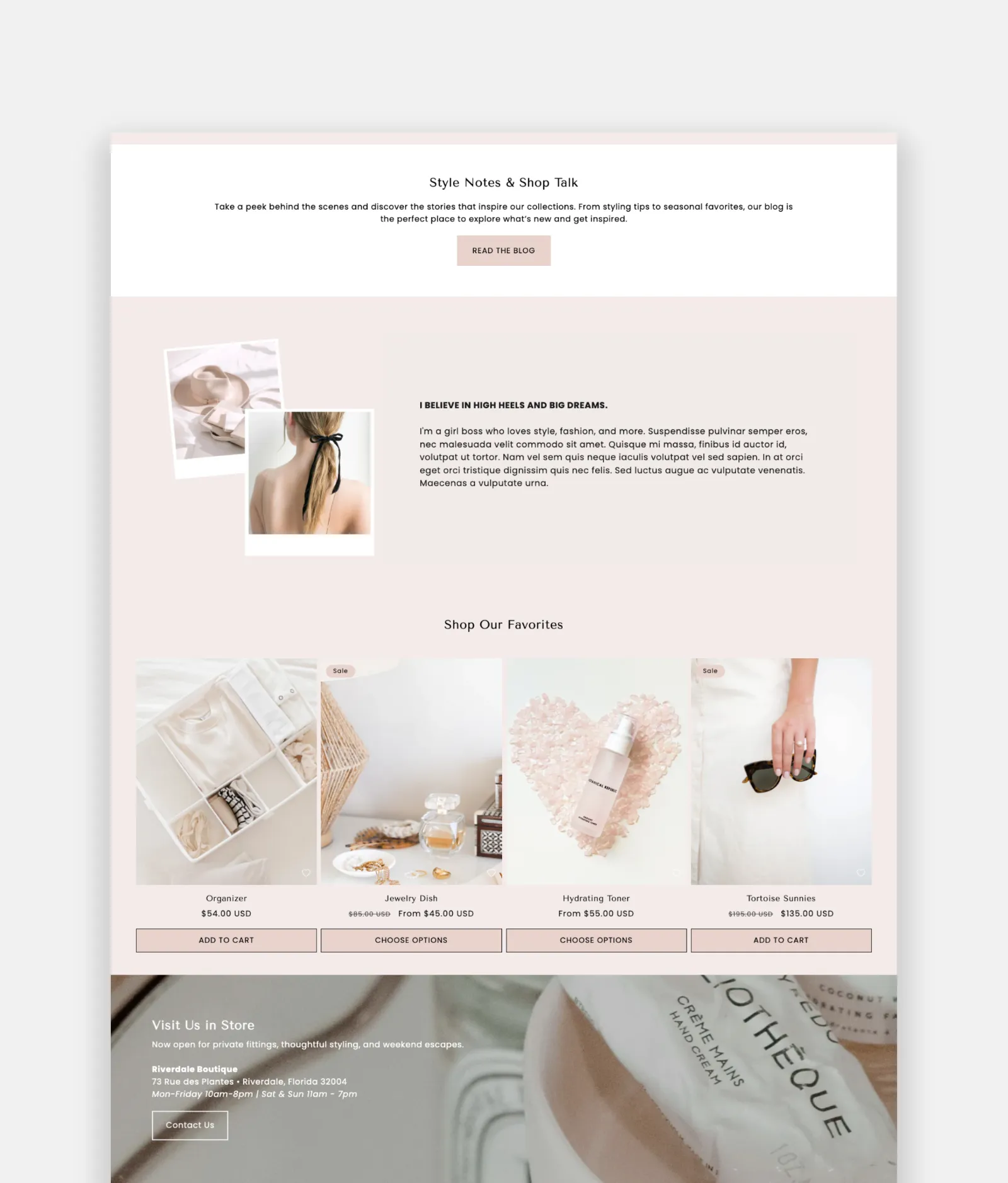 Riverdale Pink Shopify template for cozy lifestyle brands and digital product shops