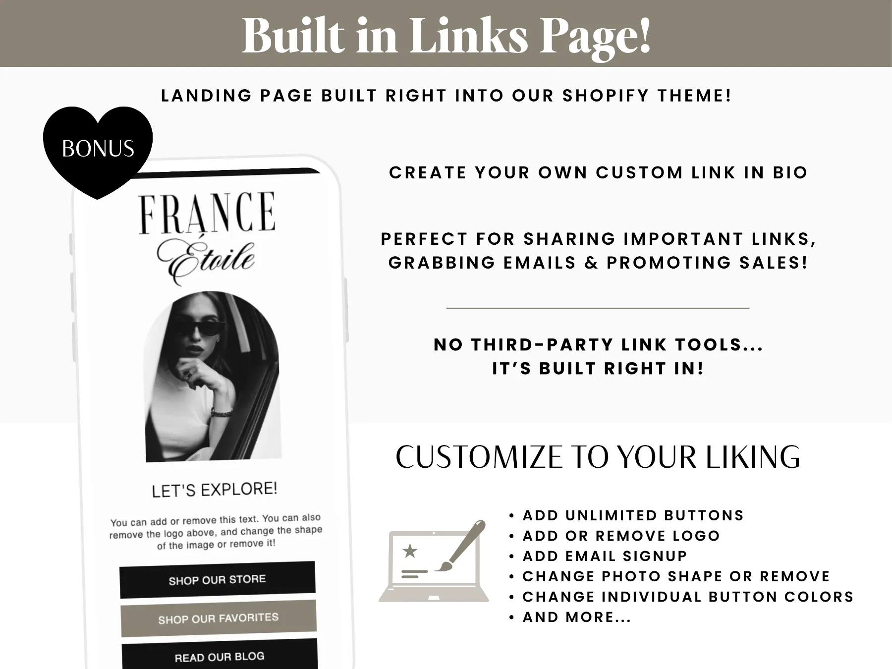 Free Shopify Link in Bio Built into Theme - Premium Shopify Partner Theme
