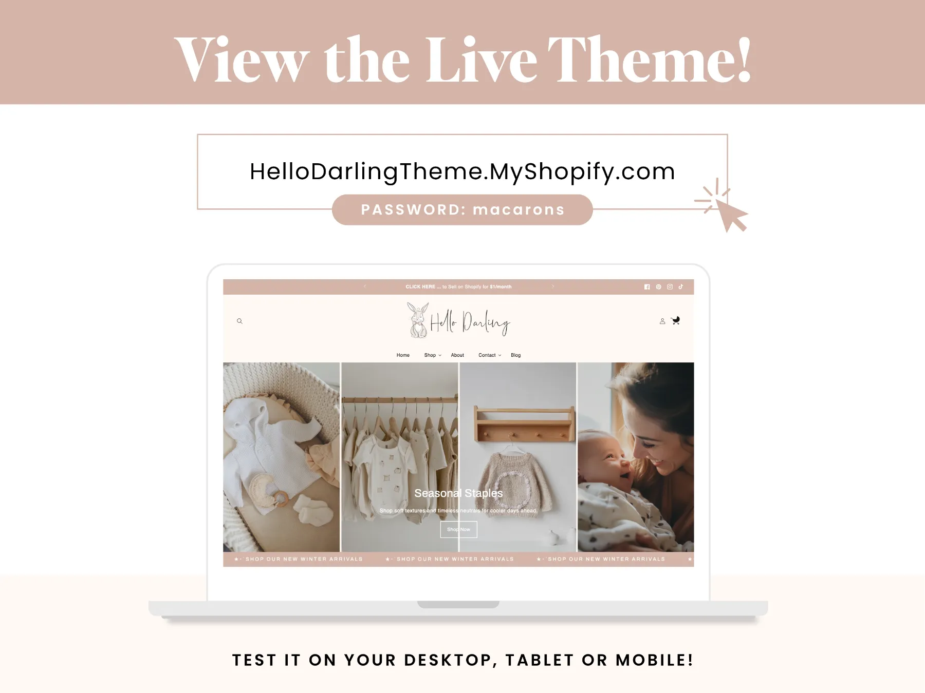 children’s boutique shopify theme homepage with hero banner