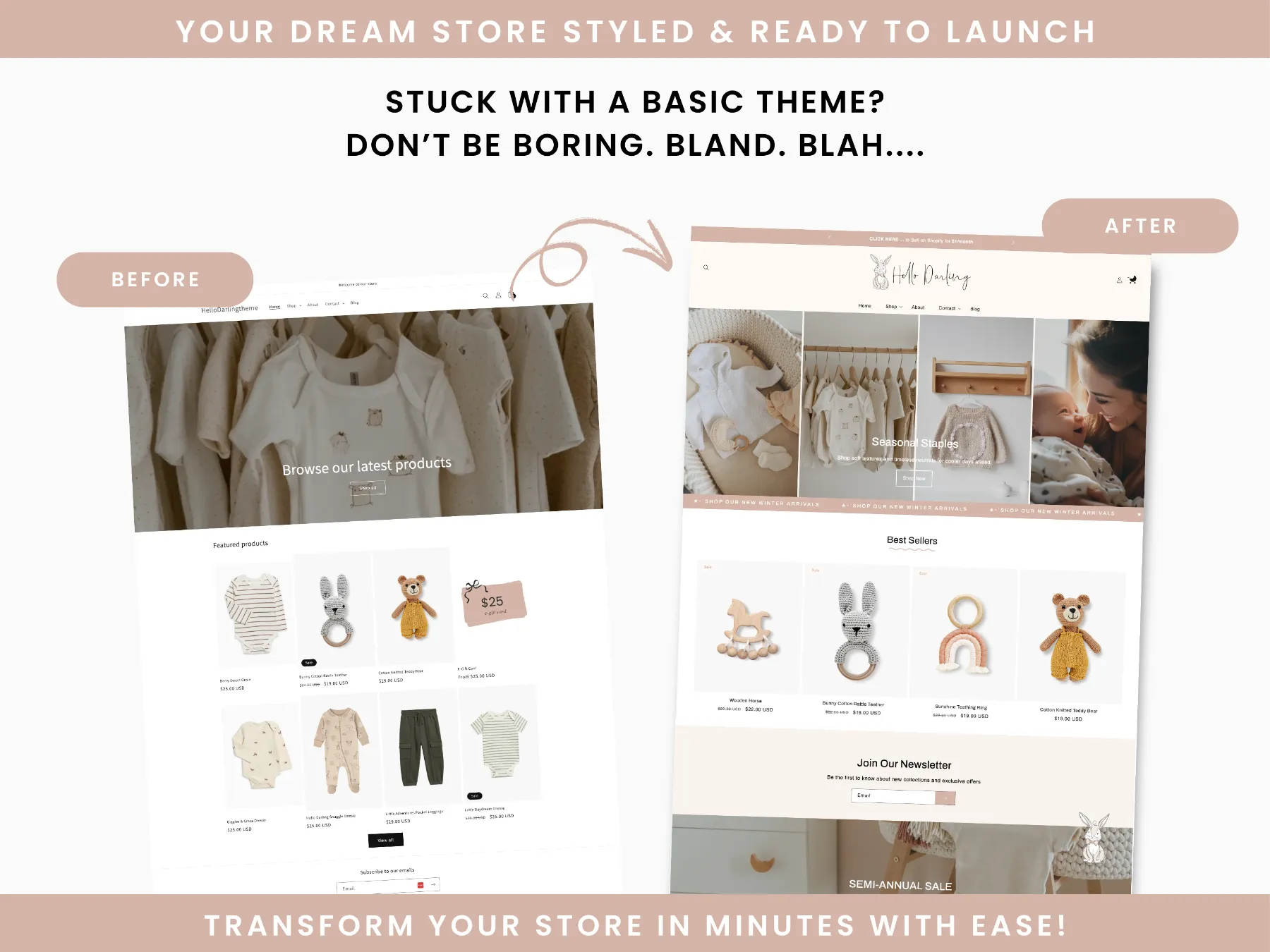 baby boutique website template product grid layout