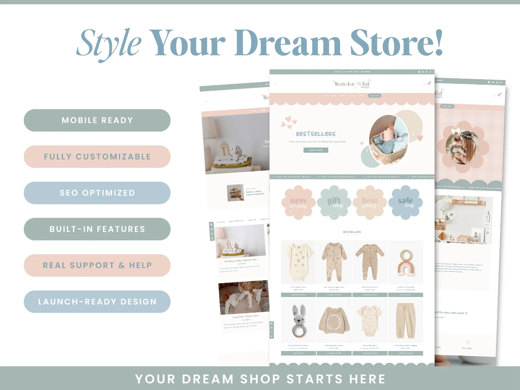 baby boutique website template product grid layout