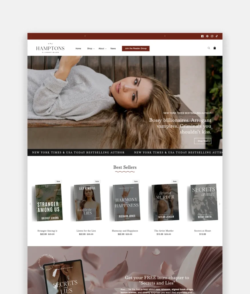 Modern Author, Bookstore and writer Shopify theme website design