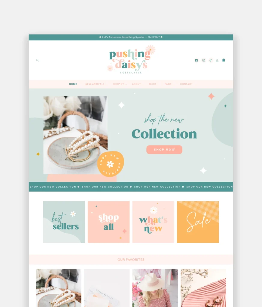 Pastel Shopify Theme with pastel rainbow Shopify Banners. Style your Shopify website with this enchanting daisy template in a perfect pastel color palette.