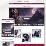Dark Romance Shopify Theme for indie authors featuring a luxe bookstore layout, gothic typography, and atmospheric book series display.