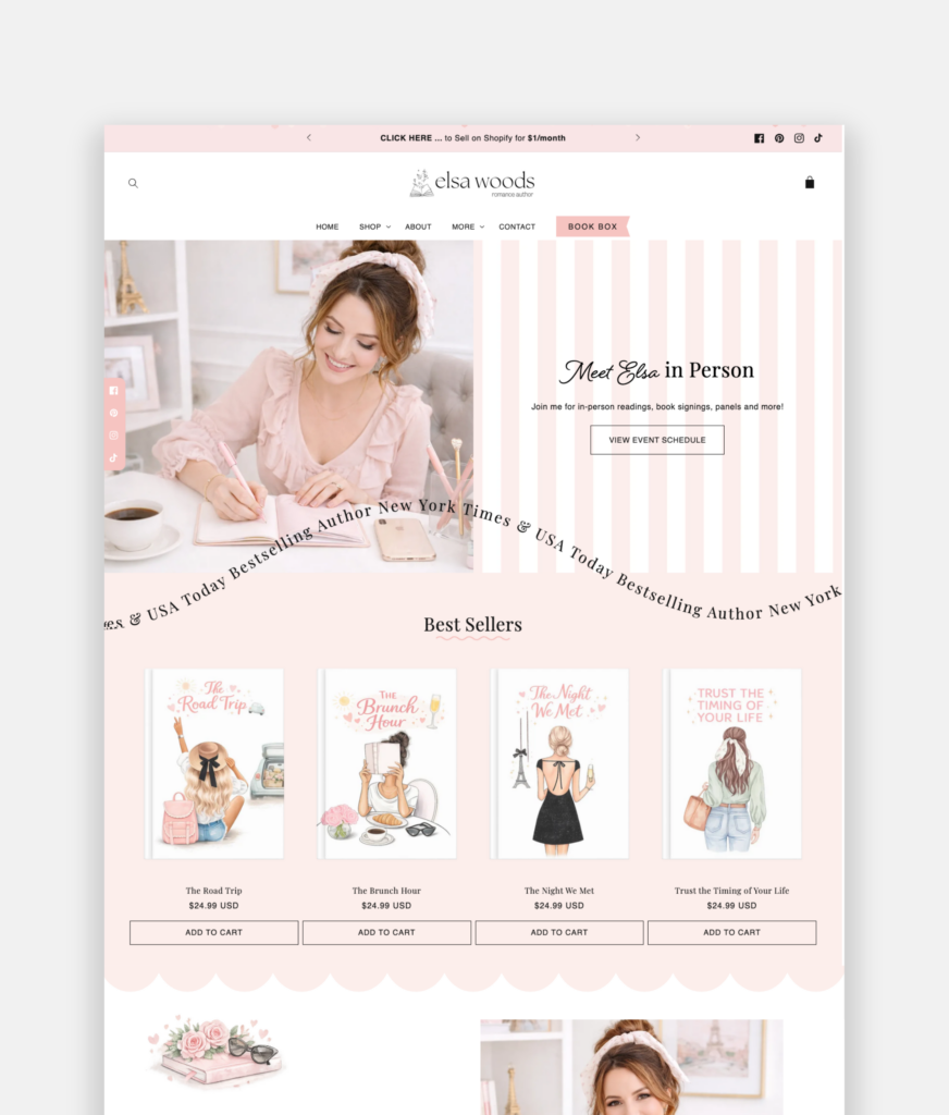 Romance Author Shopify Theme with book subscriptions and Monthly Boxes