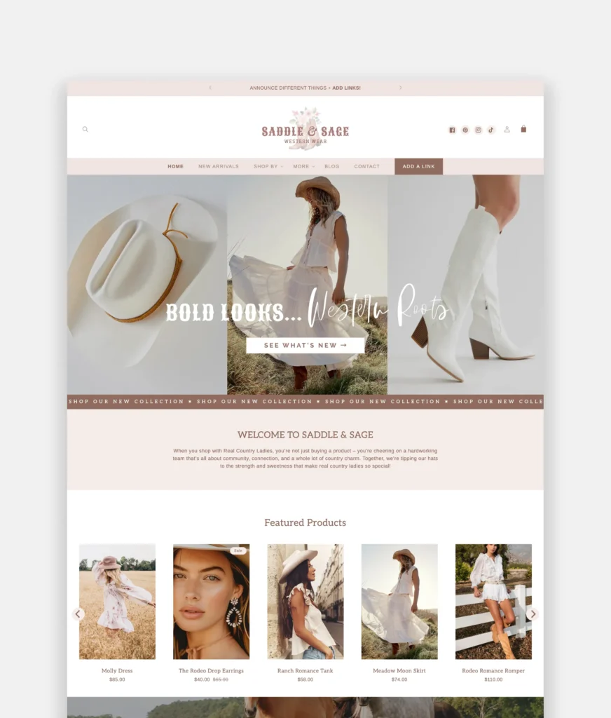 Saddle and Sage Shopify template for rustic boutiques, western fashion, and lifestyle brands