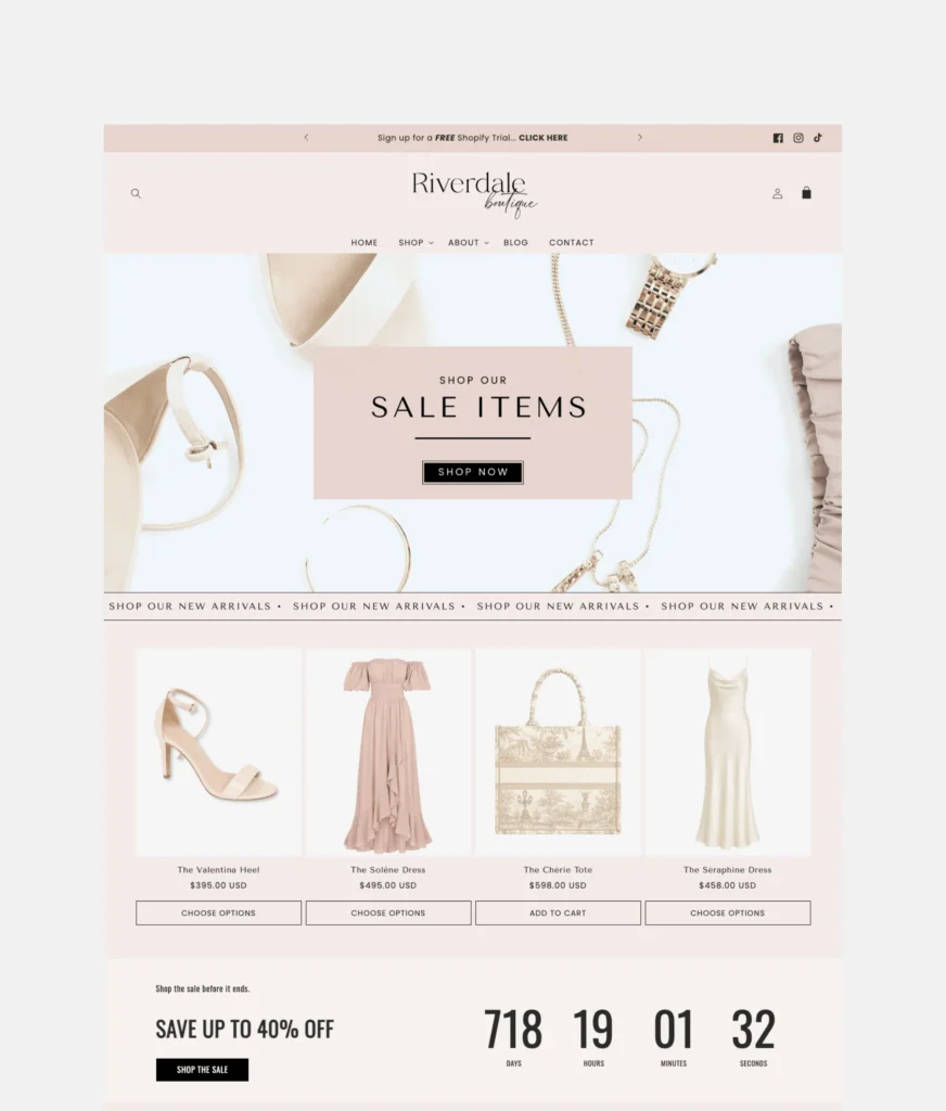 Riverdale Pink Shopify template for cozy lifestyle brands and digital product shops